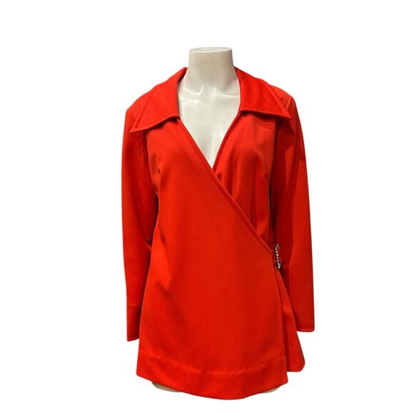 Vintage 1970s Red Wrap Blouse with Rhinestone Buckle | Disco Tunic Top M/L - - Picture 2 of 4